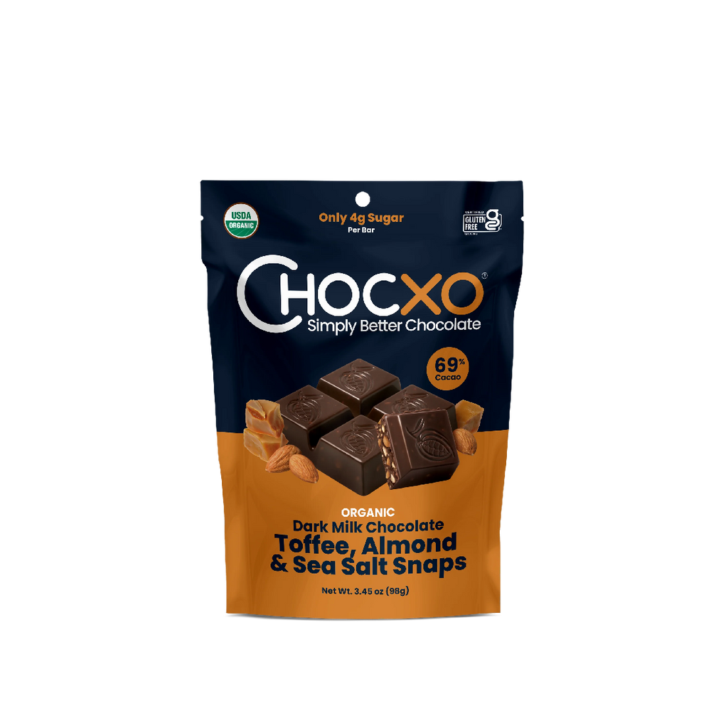 Chocxo - 69% Dark Milk Choc Toffee Almond Sea Salt Snaps (98g) (6/carton)