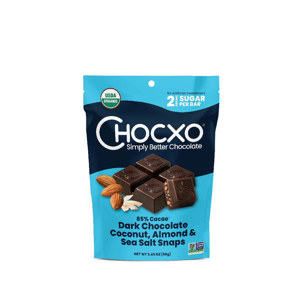 Chocxo - 85% Dark Organic Coconut Almond & Sea Salt Snaps (98g) (6/carton)