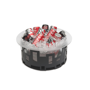 7 in. Tall Black Matte Steel Round Ice Tub with Frosted Acrylic Ice Bath and Drip Tray Insert