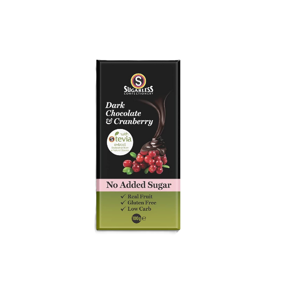 Sugarless Confectionery - Dark Chocolate & Cranberry (100g) (12/carton)