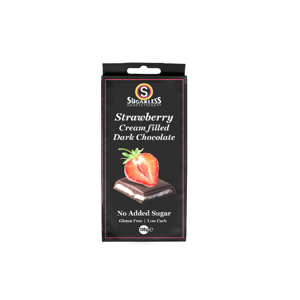 Sugarless Confectionery - Dark Chocolate & Strawberry Cream (100g) (12/carton)