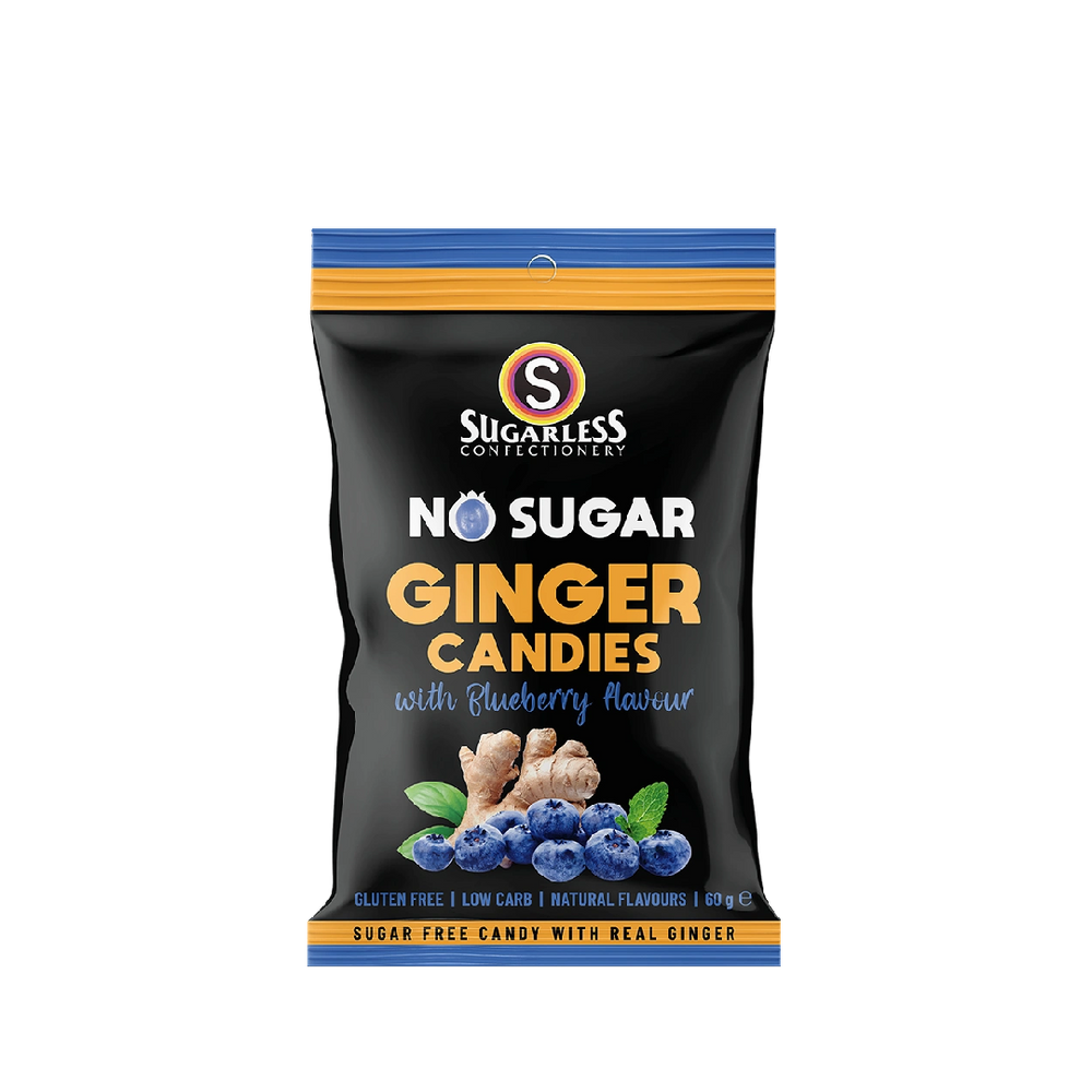 Sugarless Confectionery - Ginger Candies With Blueberry Flavour (60g) (20/carton)