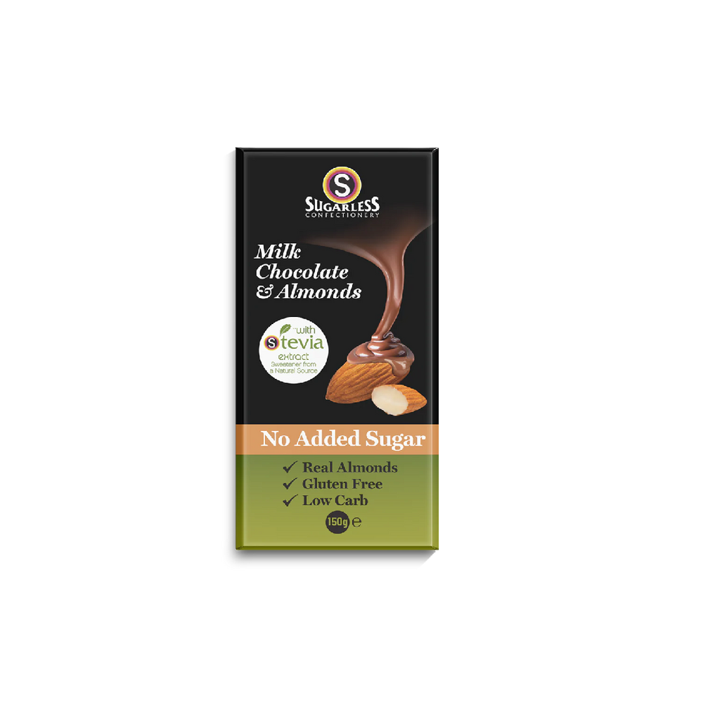 Sugarless Confectionery - Milk Chocolate & Almonds (150g) (12/carton)