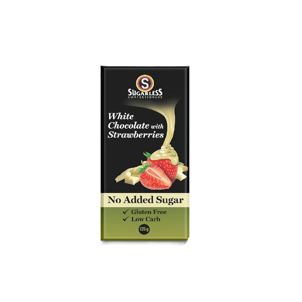 Sugarless Confectionery - White Chocolate with Strawberries (125g) (12/carton)