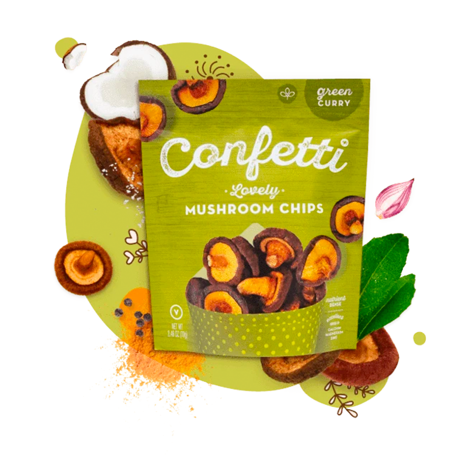 Confetti - Green Curry Mushroom Chips (70g) - With Illustration