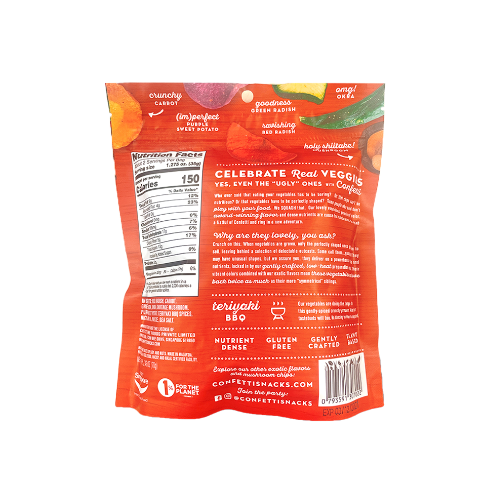 Confetti - Teriyaki BBQ Veggie Chips (70g) - Back Side