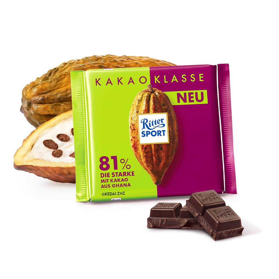 Ritter Sport - 81% Dark Chocolate Cocoa (100g) - With Illustration