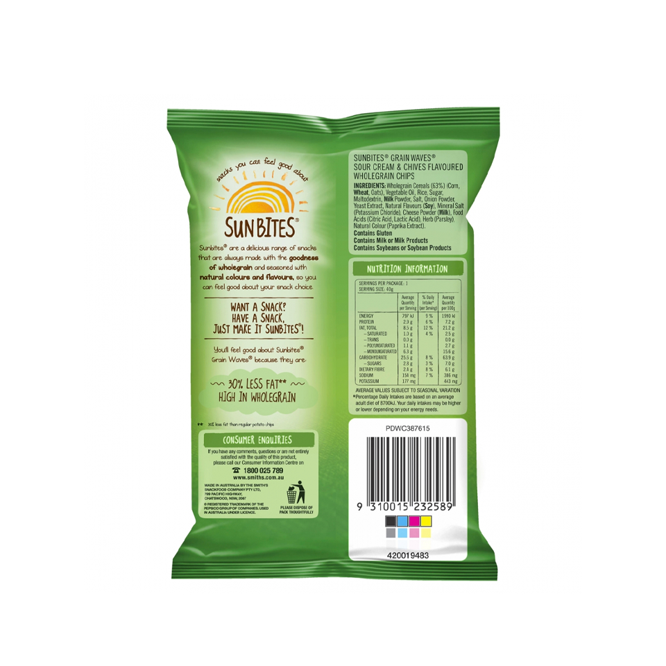 Sunbites - Grainwaves Sour Cream & Chives Wholegrain Chips (40g) - Back Side