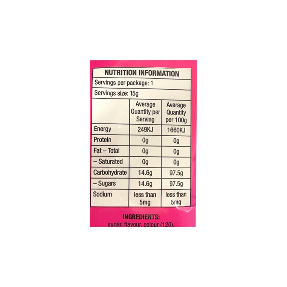 Sweetworld - Fairyfloss (15g) - Nutritional Information